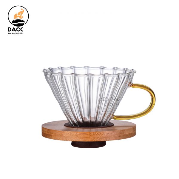 Phễu Drip V60 Thủy Tinh Giá Gỗ Quai-01